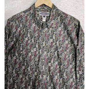 Paisley Print Long Sleeve Button Up Shirt Men's Size L Supplies Menswear